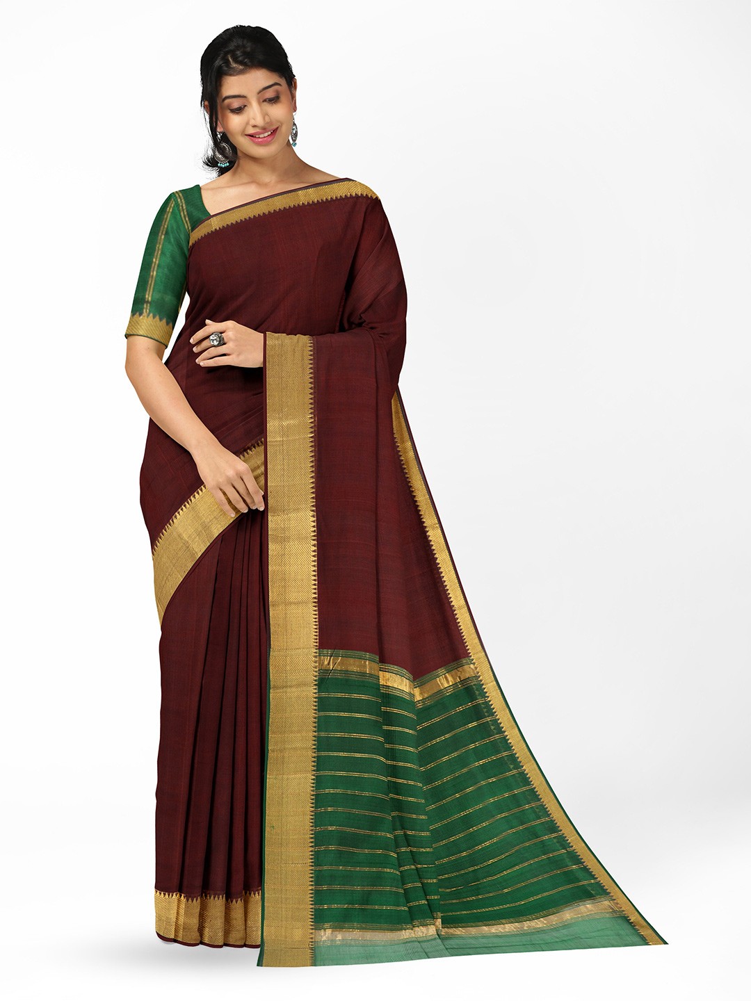 

APCO Woven Design Pure Cotton Handloom Saree, Brown