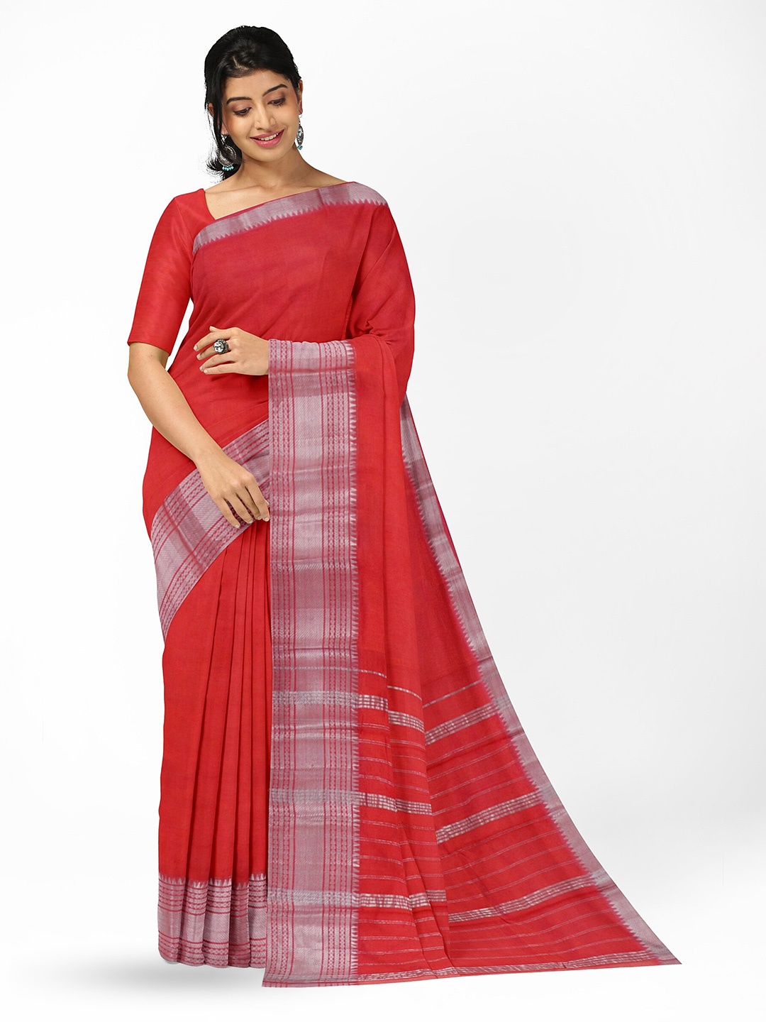 

APCO Red Pure Cotton Saree With Woven Design Border