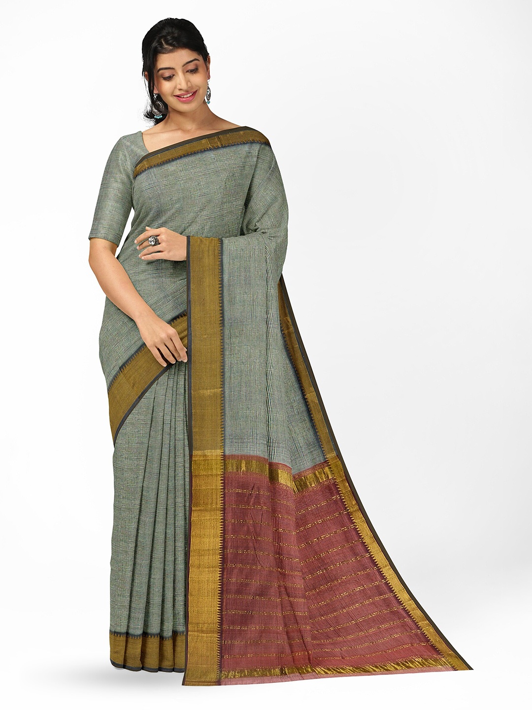 

APCO Mangalagiri Geometric Zari Pure Cotton Saree, Grey