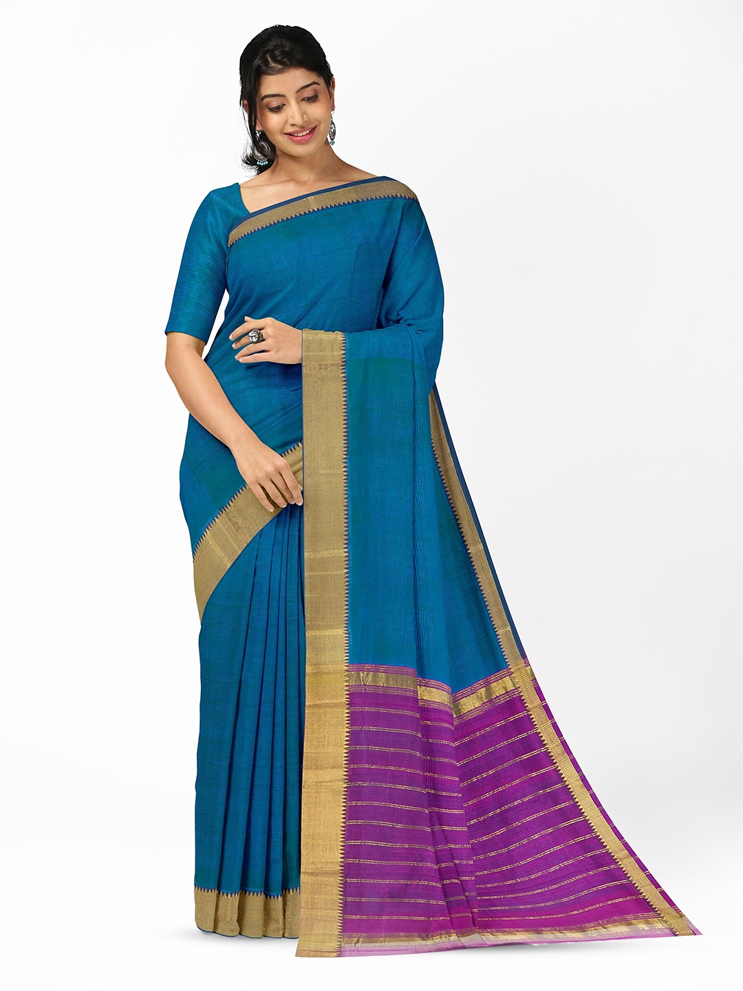 

APCO Mangalagiri Geometric Zari Pure Cotton Saree, Blue