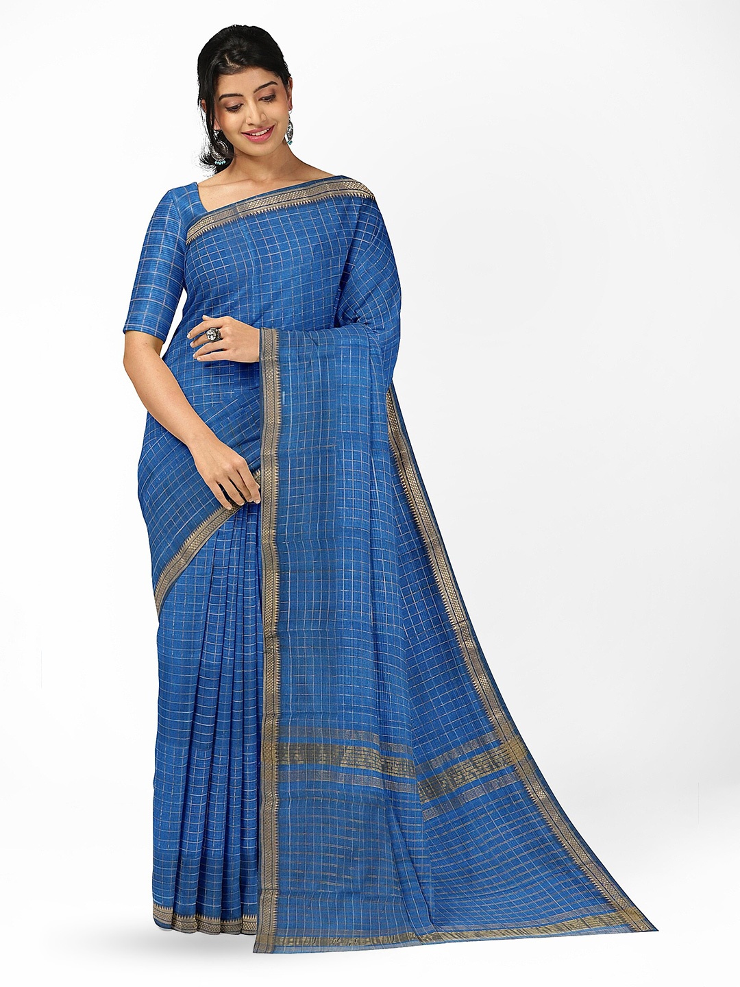 

APCO Pure Cotton Saree With Woven Design Border, Blue