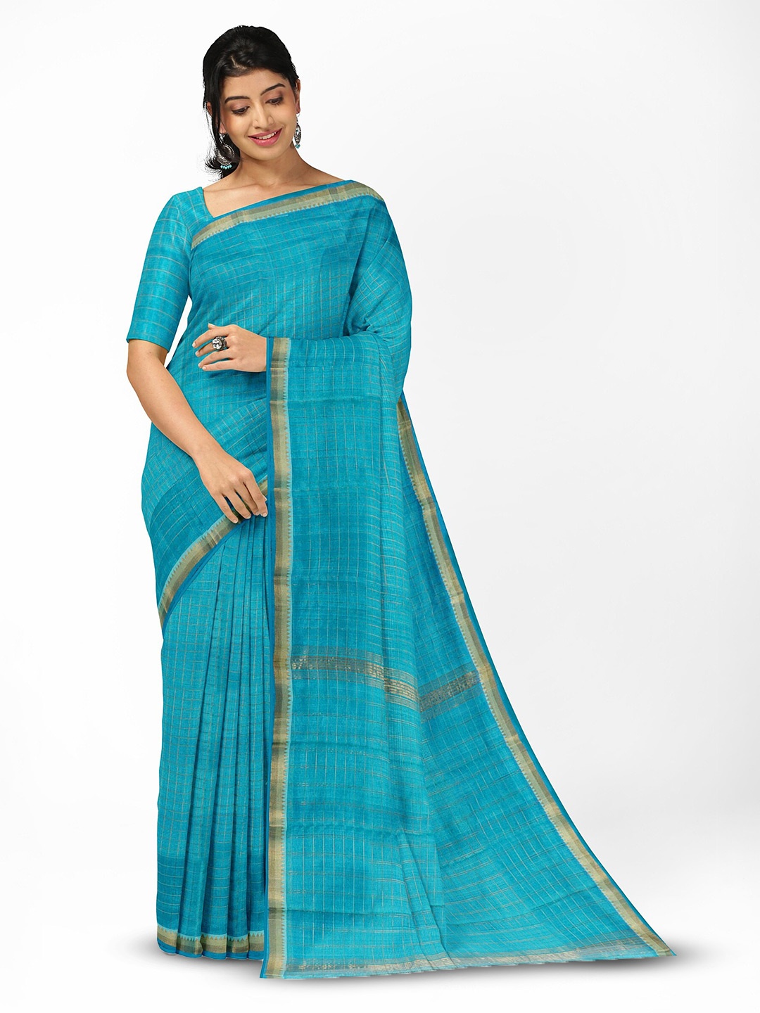 

APCO Pure Cotton Saree With Woven Design Border, Blue