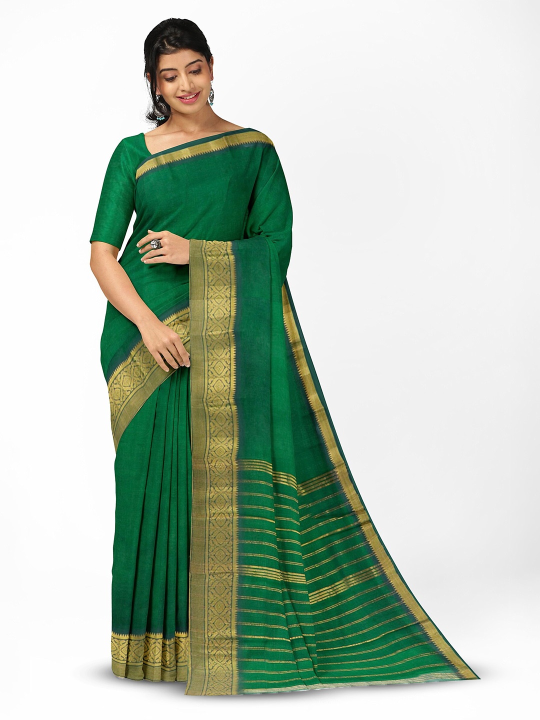 

APCO Pure Cotton Saree With Woven Design Border, Green