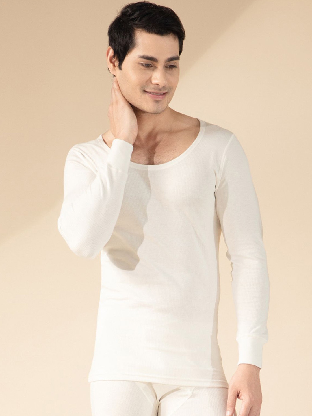 

MODERN CREW Round Neck Slim-Fit Thermal Tops, White