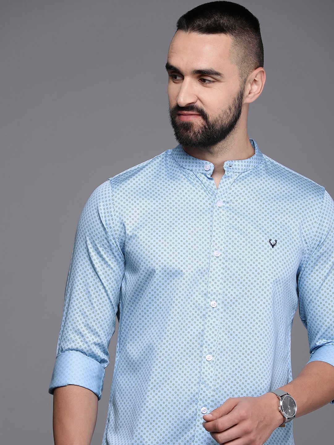 

Allen Solly Pure Cotton Modern Slim Fit Geometric Printed Casual Shirt, Blue