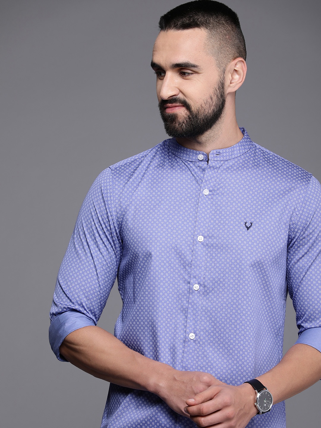 

Allen Solly Pure Cotton Modern Slim Fit Floral Printed Casual Shirt, Purple