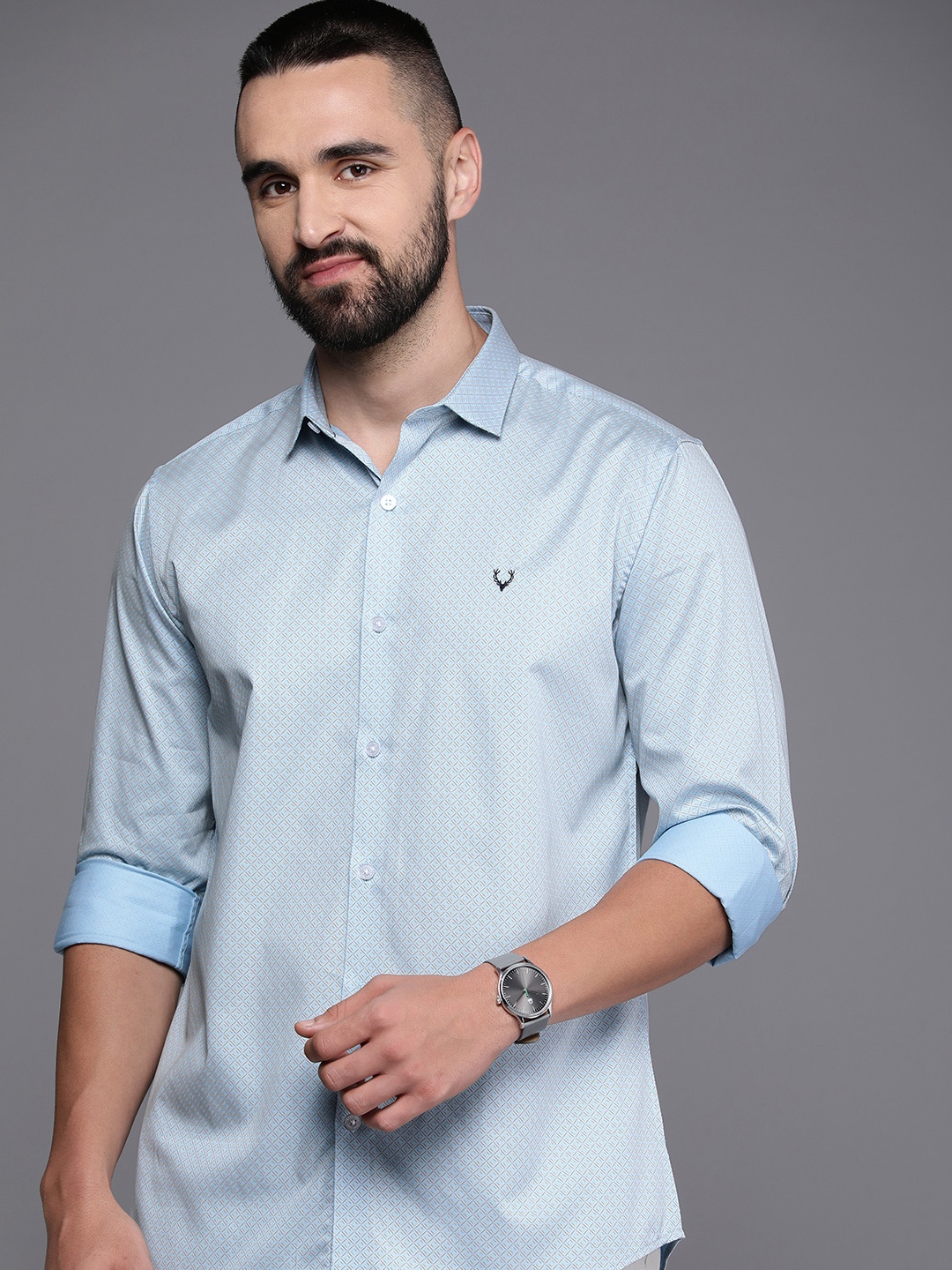 

Allen Solly Men Classic Printed Pure Cotton Casual Shirt, Blue