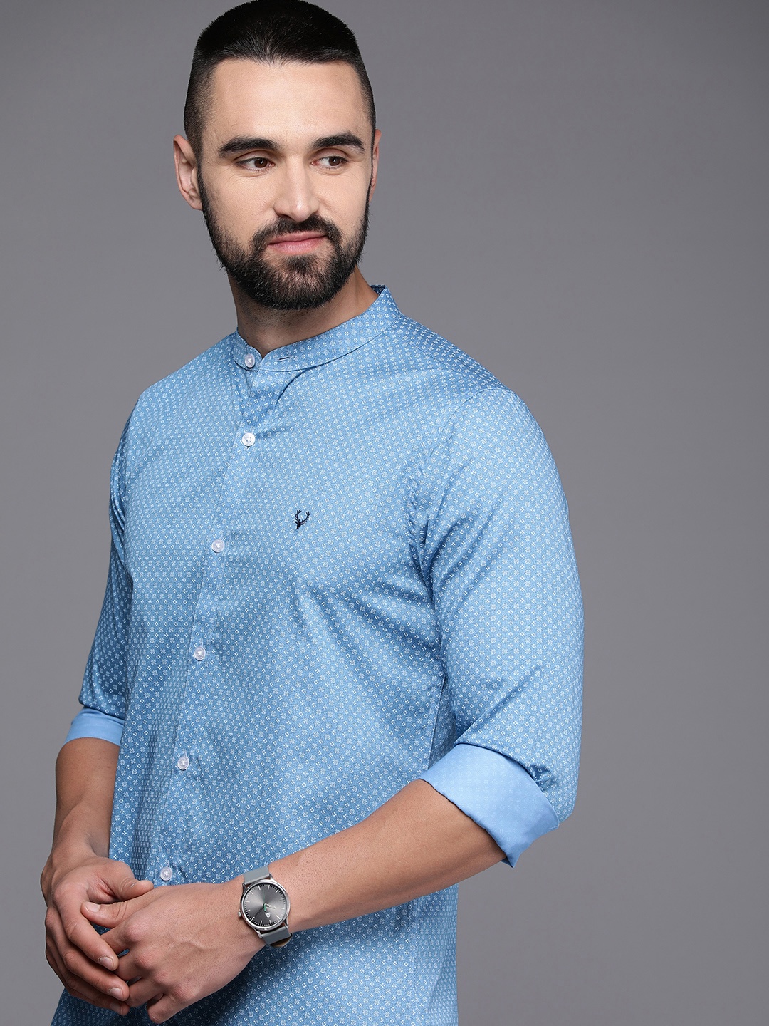 

Allen Solly Pure Cotton Modern Slim Fit Floral Printed Casual Shirt, Blue