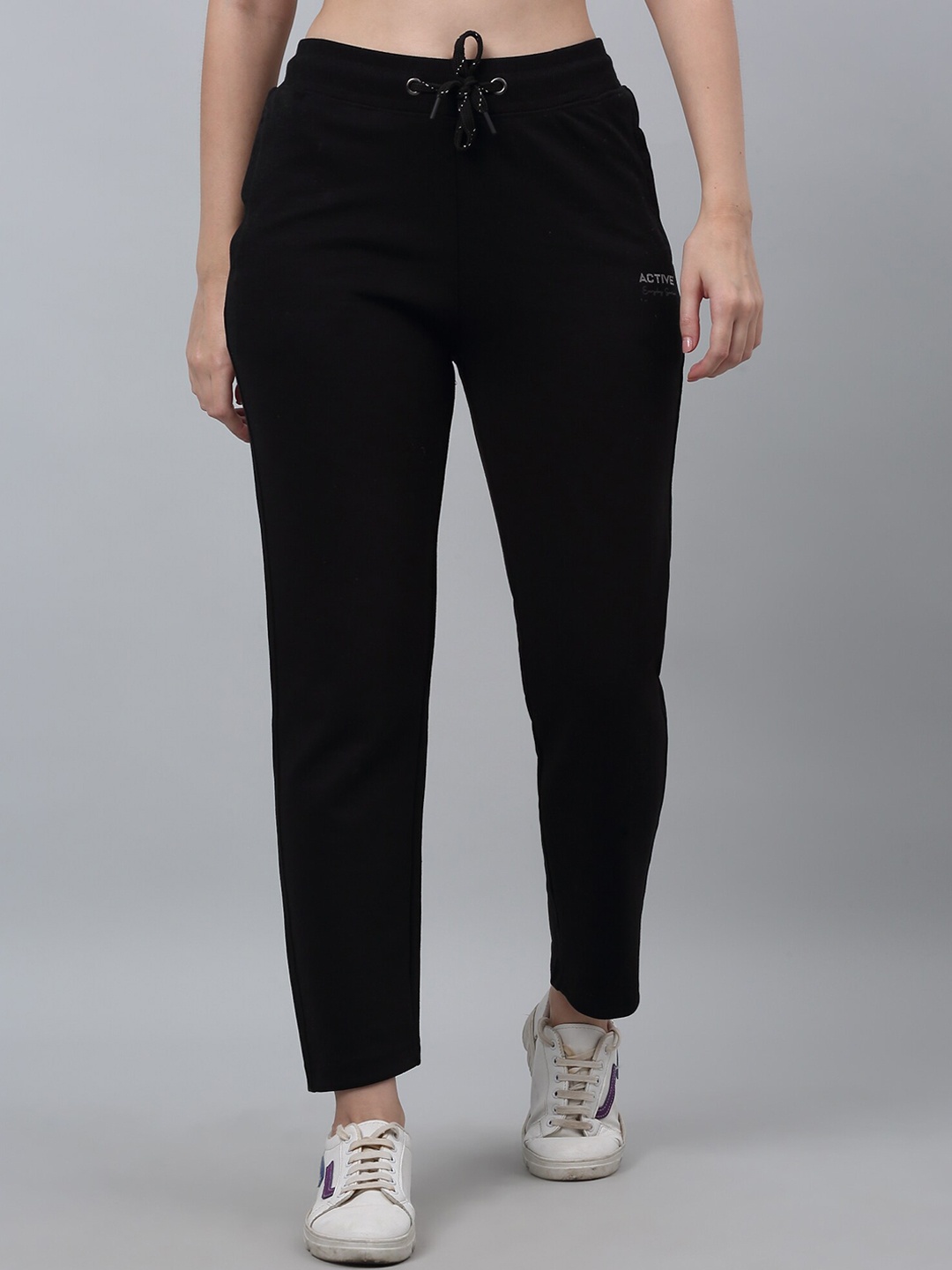 

Cantabil Women Mid-Rise Fleece Track Pants, Black