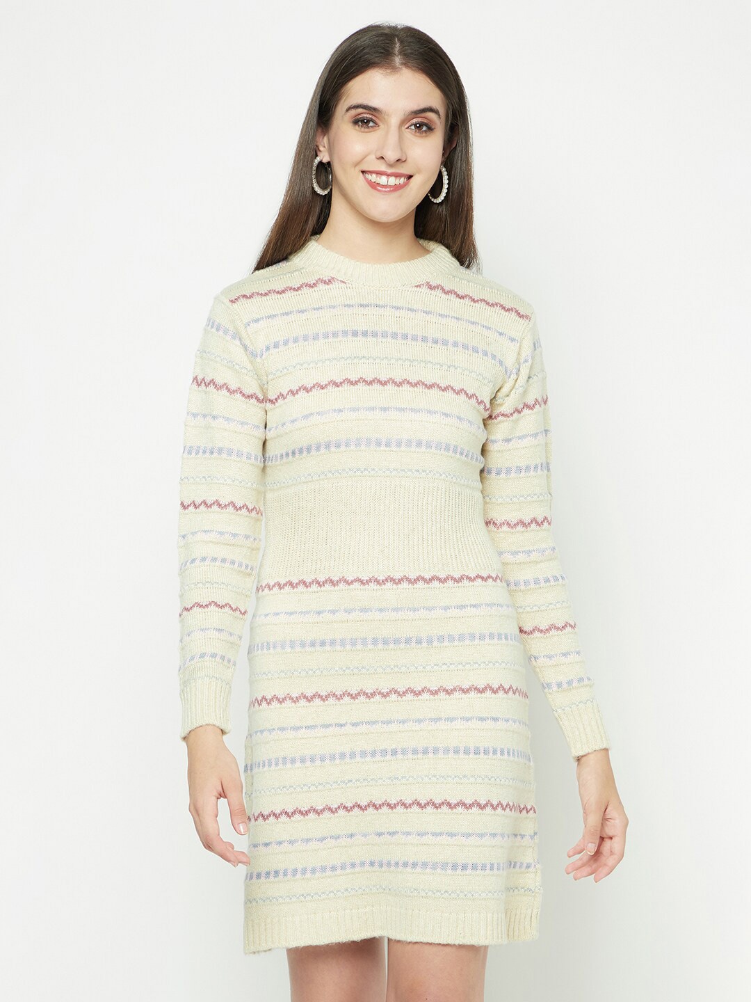 

Knitstudio Self Design Long Sleeves Woollen Sheath Sweater Dress, Off white