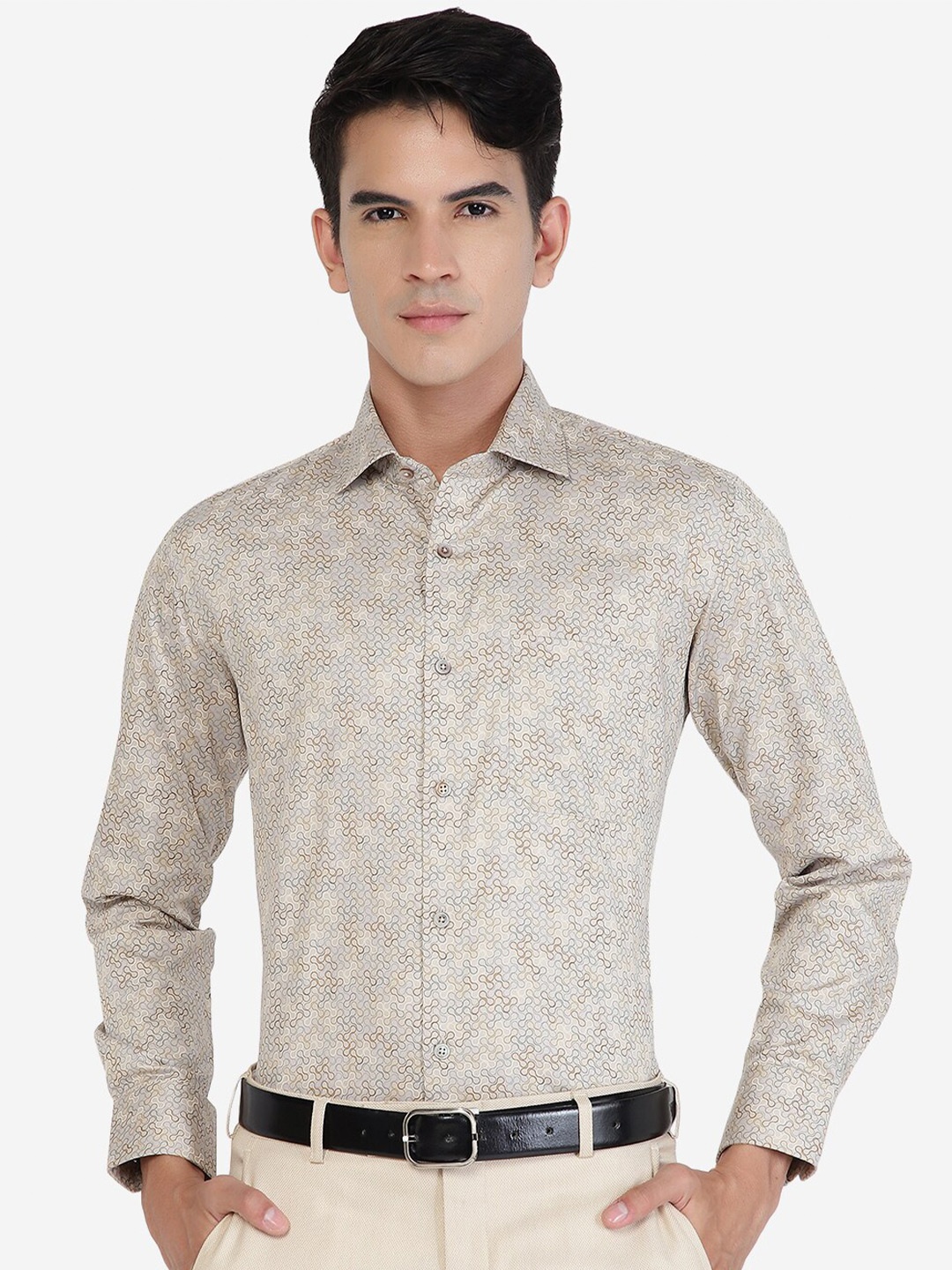 

Greenfibre Abstract Printed Cotton Slim Fit Formal Shirt, Grey