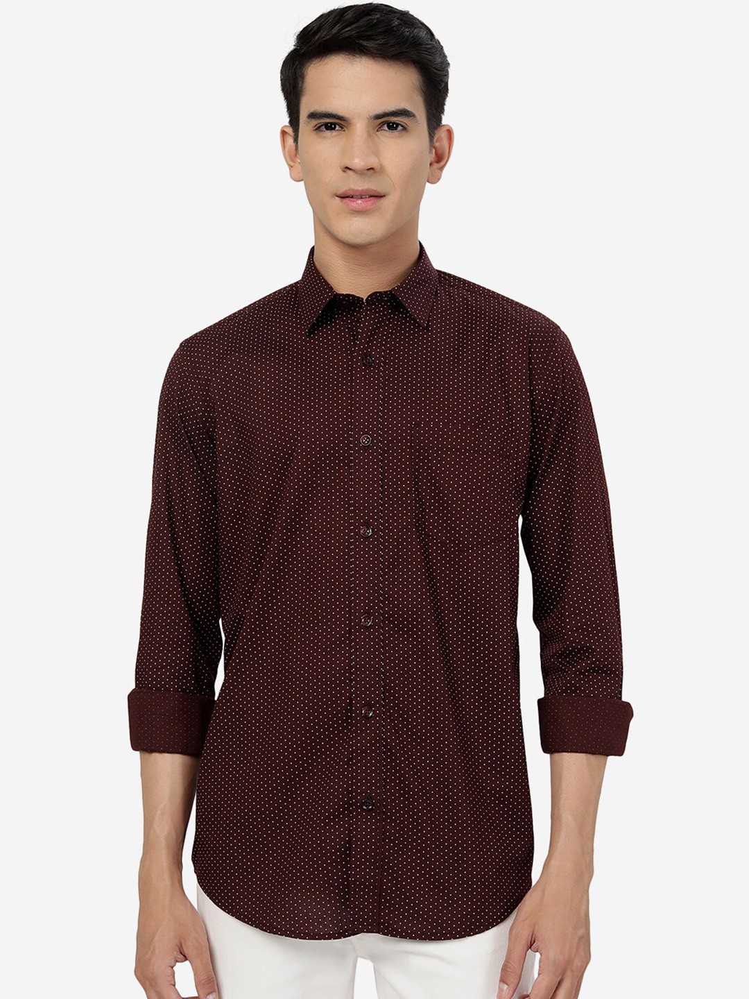 

Greenfibre Polka Dots Printed Pure Cotton Casual Shirt, Maroon