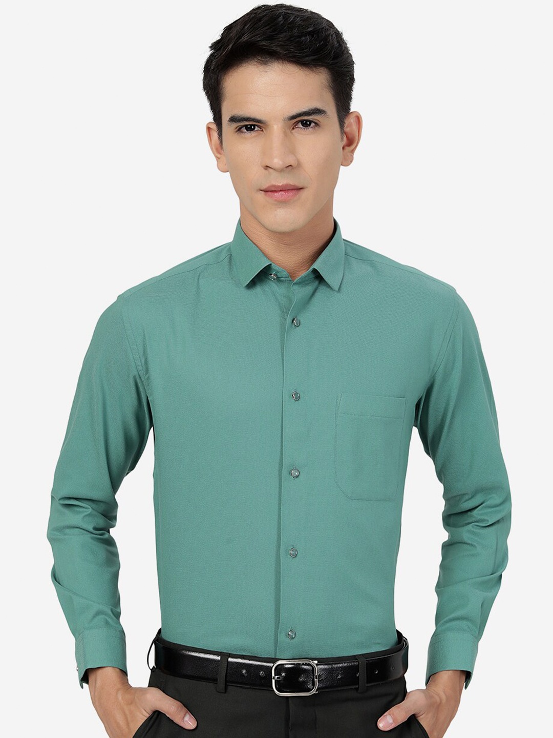 

Greenfibre Slim Fit Cotton Formal Shirt, Green