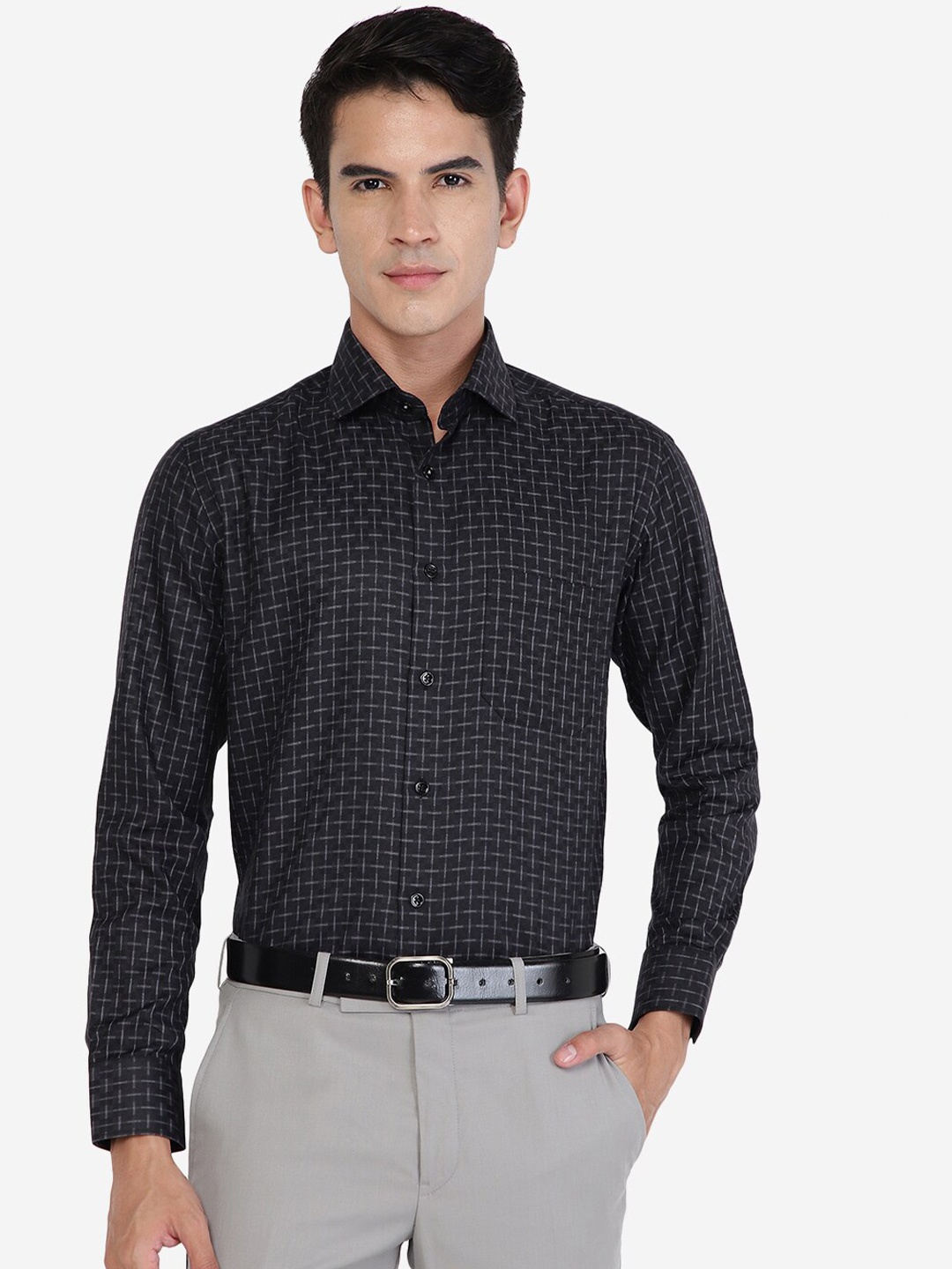 

Greenfibre Micro Checks Slim Fit Formal Shirt, Blue