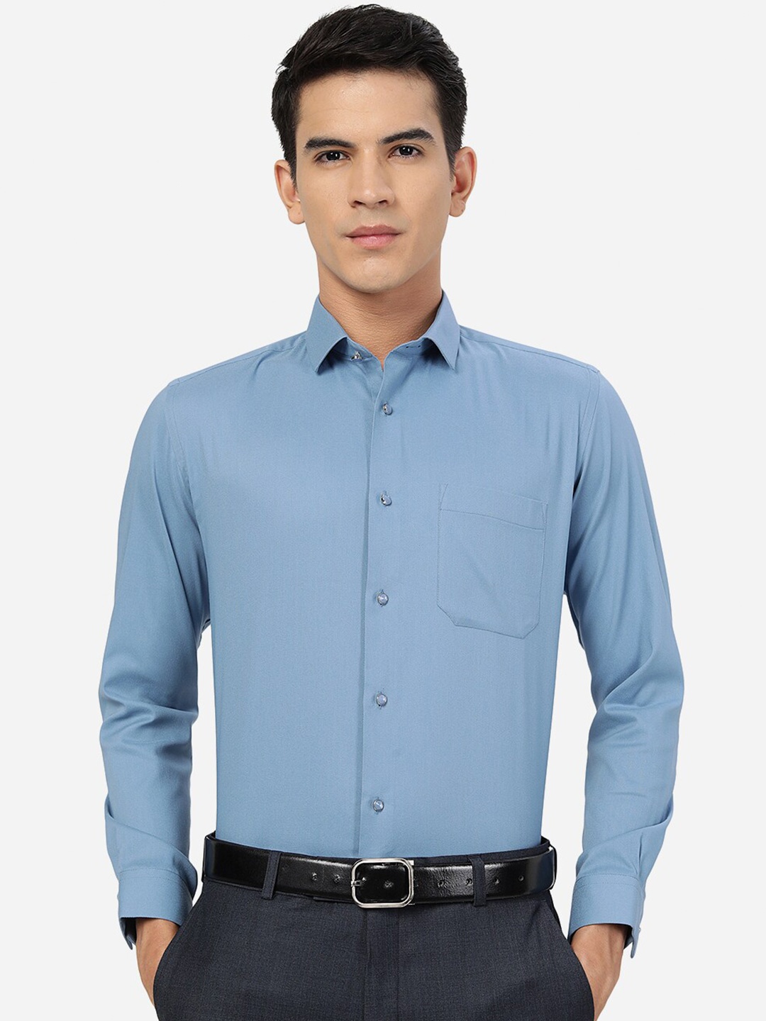 

Greenfibre Spread Collar Long Sleeve Cotton Slim Fit Formal Shirt, Blue