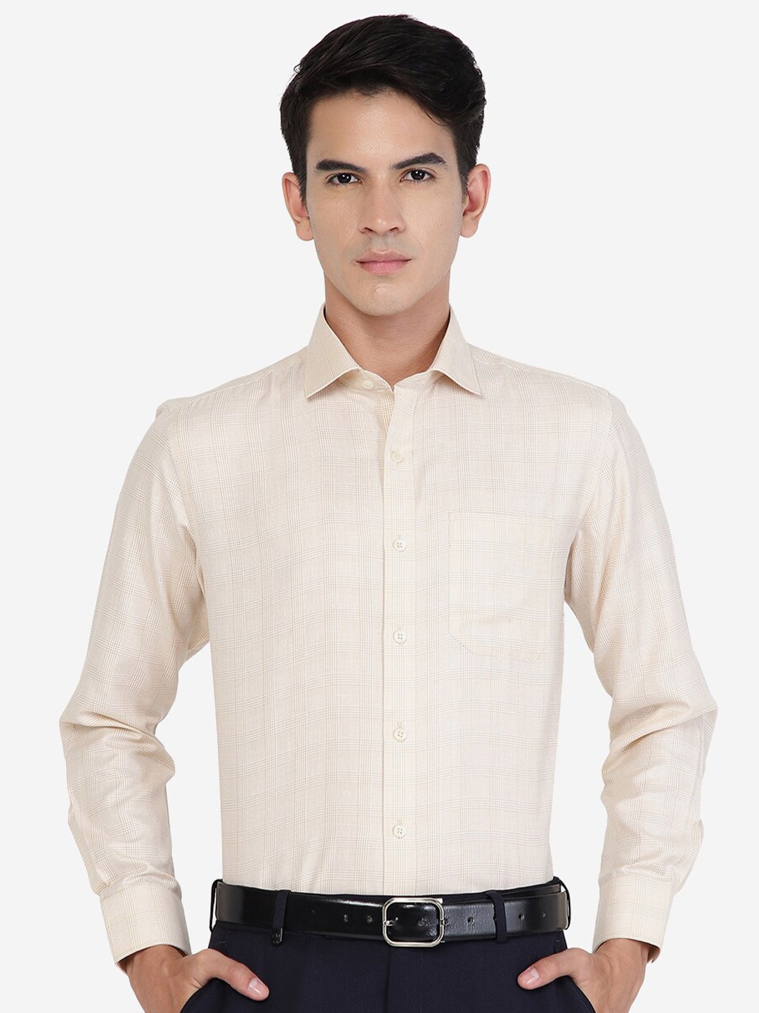 

Greenfibre Tartan Checked Cotton Formal Shirt, Beige