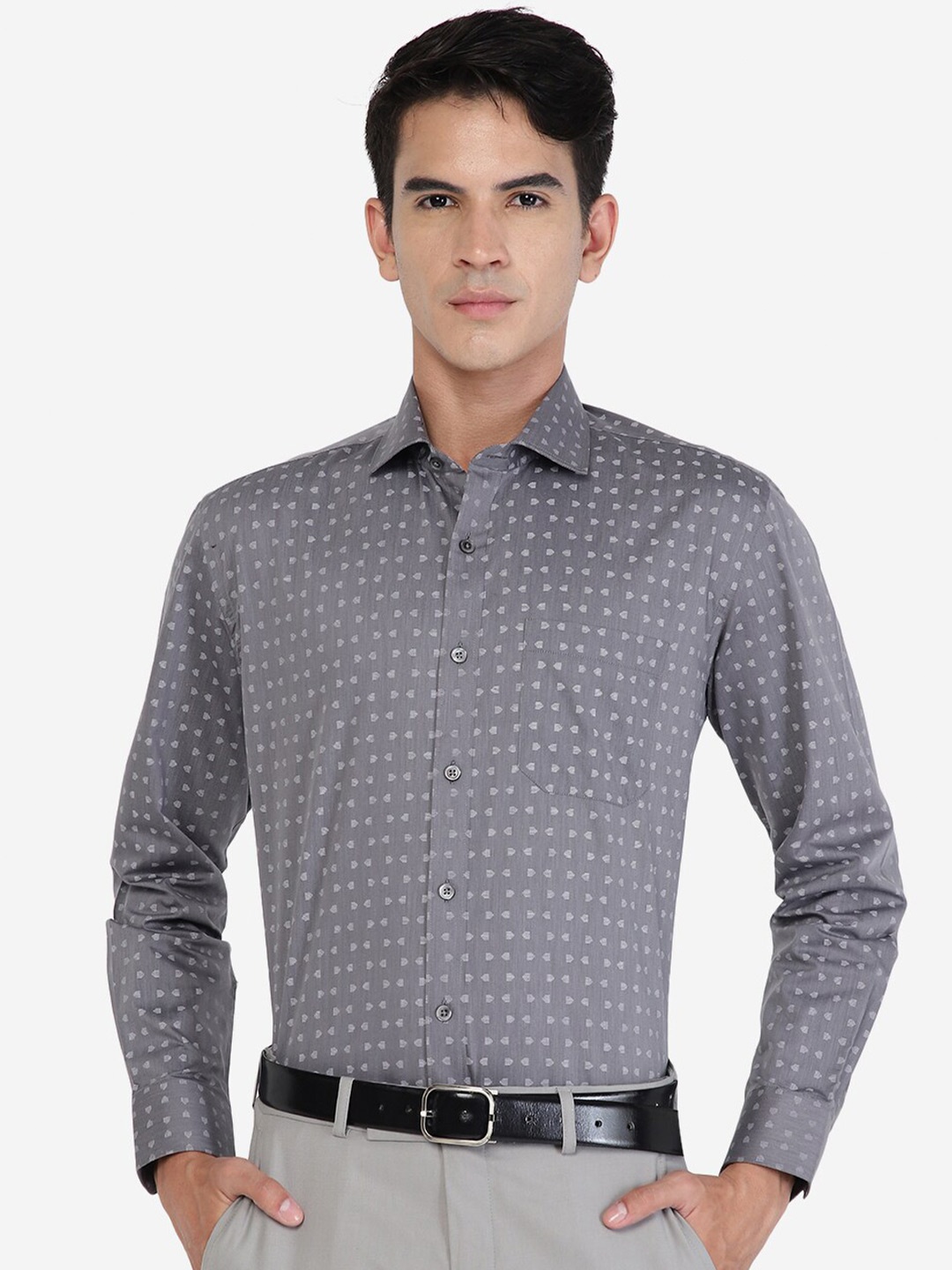 

Greenfibre Geometric Printed Spread Collar Long Sleeve Formal Shirt, Grey