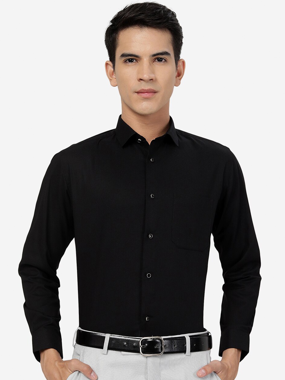 

Greenfibre Slim Fit Spread Collar Cotton Formal Shirt, Black