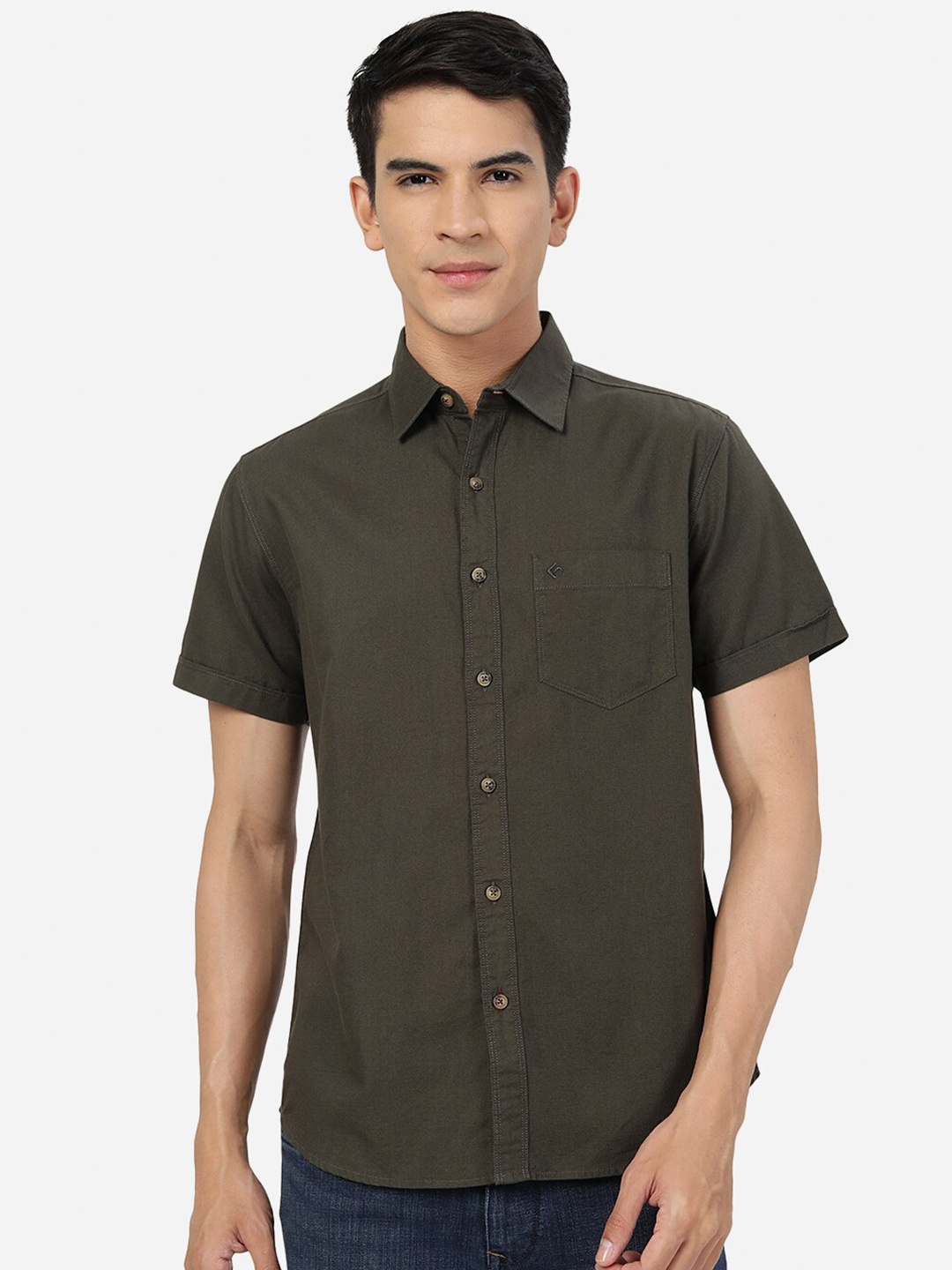 

Greenfibre Slim Fit Pure Cotton Casual Shirt, Green