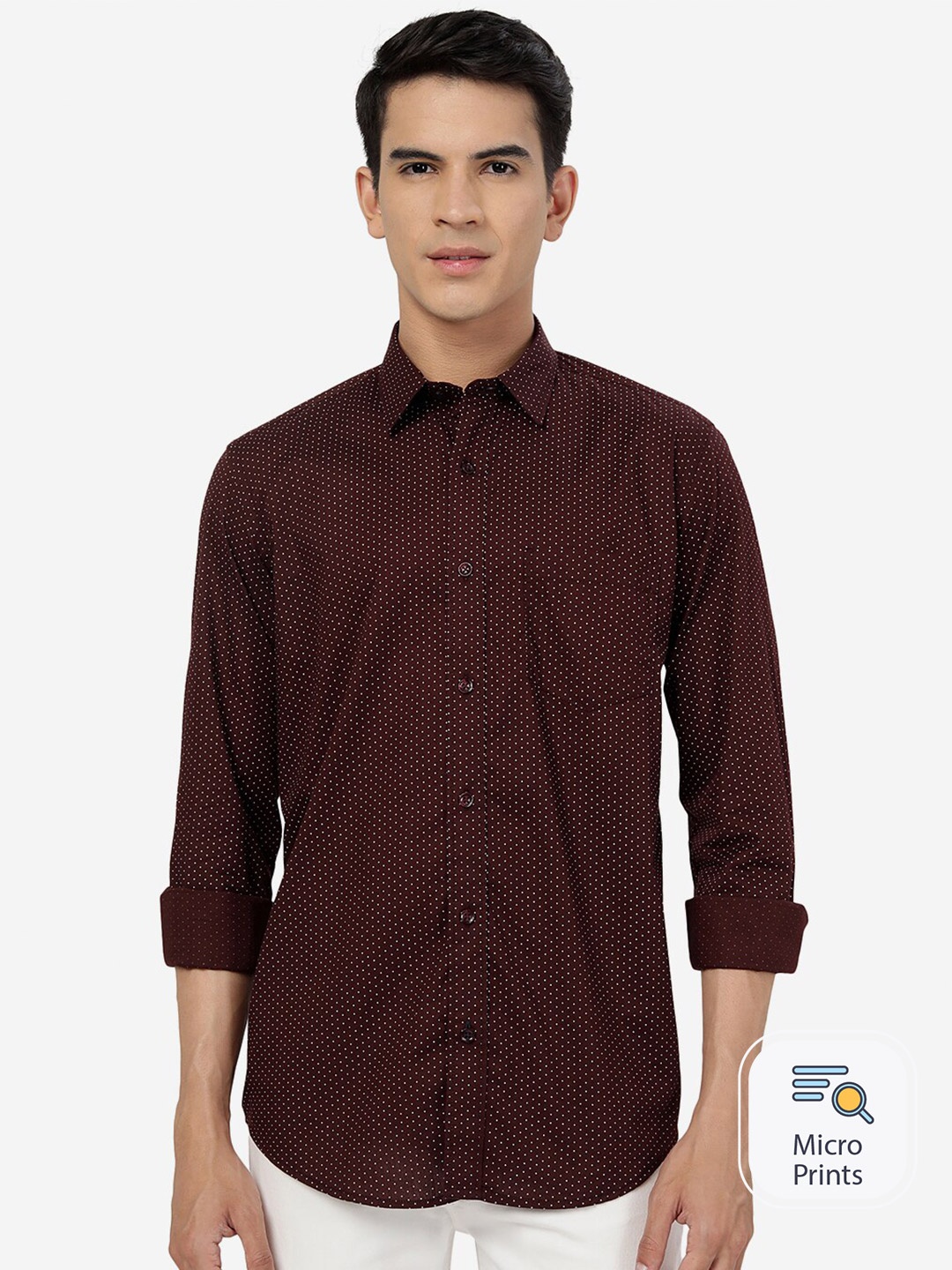 

Greenfibre Micro Ditsy Printed Pure Cotton Casual Shirt, Maroon