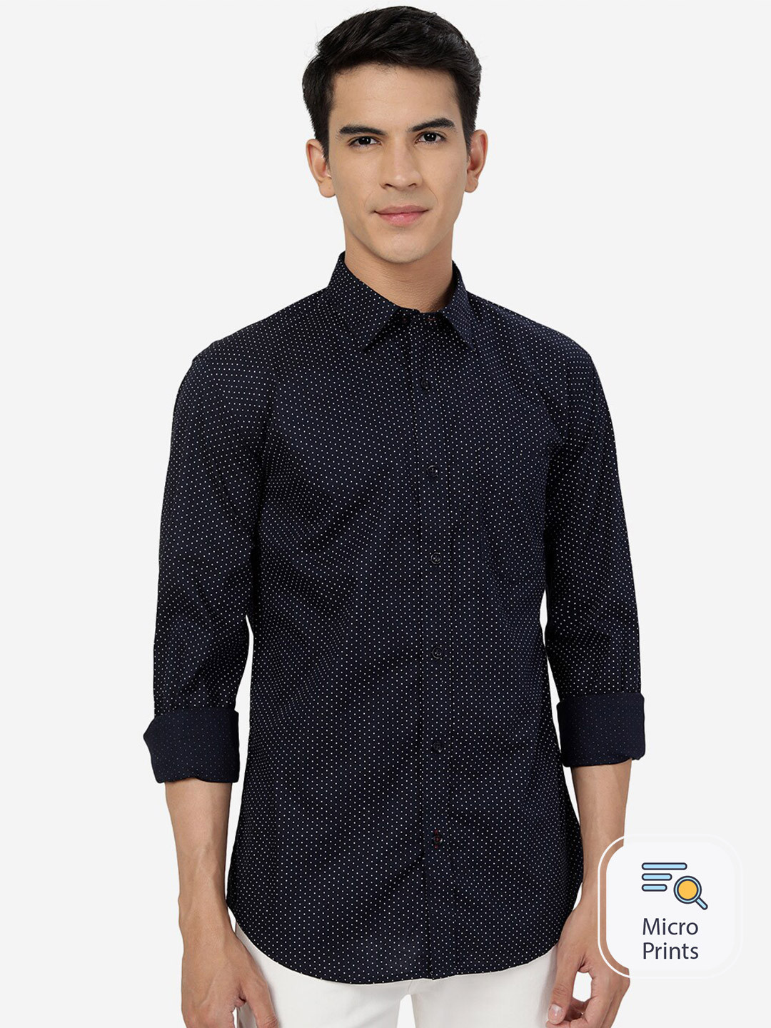 

Greenfibre Micro Ditsy Printed Cotton Slim Fit Casual Shirt, Navy blue