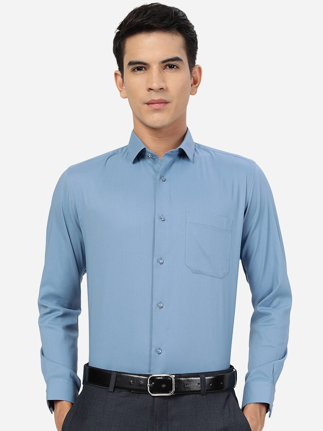 

Greenfibre Spread Collar Pure Cotton Slim Fit Formal Shirt, Blue