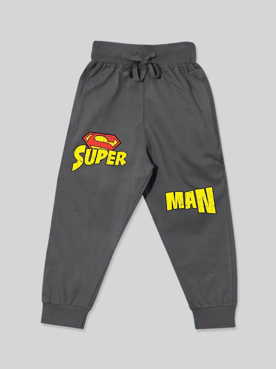 

Minute Mirth Boys Superman Printed Cotton Joggers, Charcoal