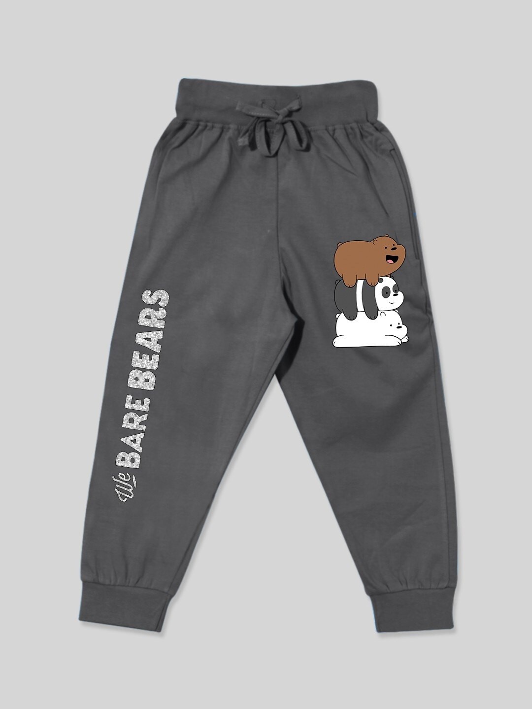 

Minute Mirth Boys Mid Rise We Bare Bears Printed Cotton Joggers, Charcoal