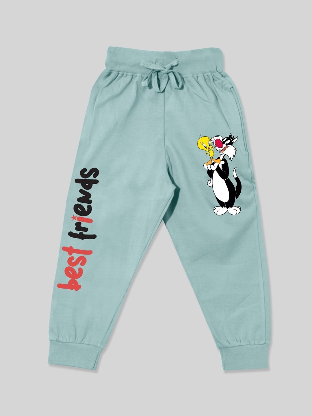 

Minute Mirth Boys Looney Tunes Printed Cotton Joggers, Green