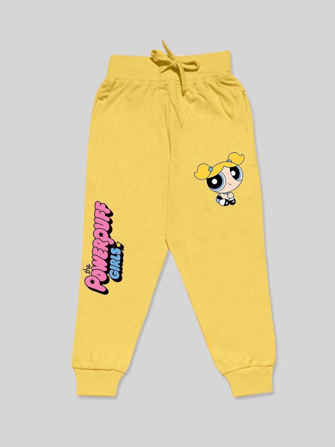 

Minute Mirth Girls Power Puff Graphic Printed Cotton Joggers, Yellow