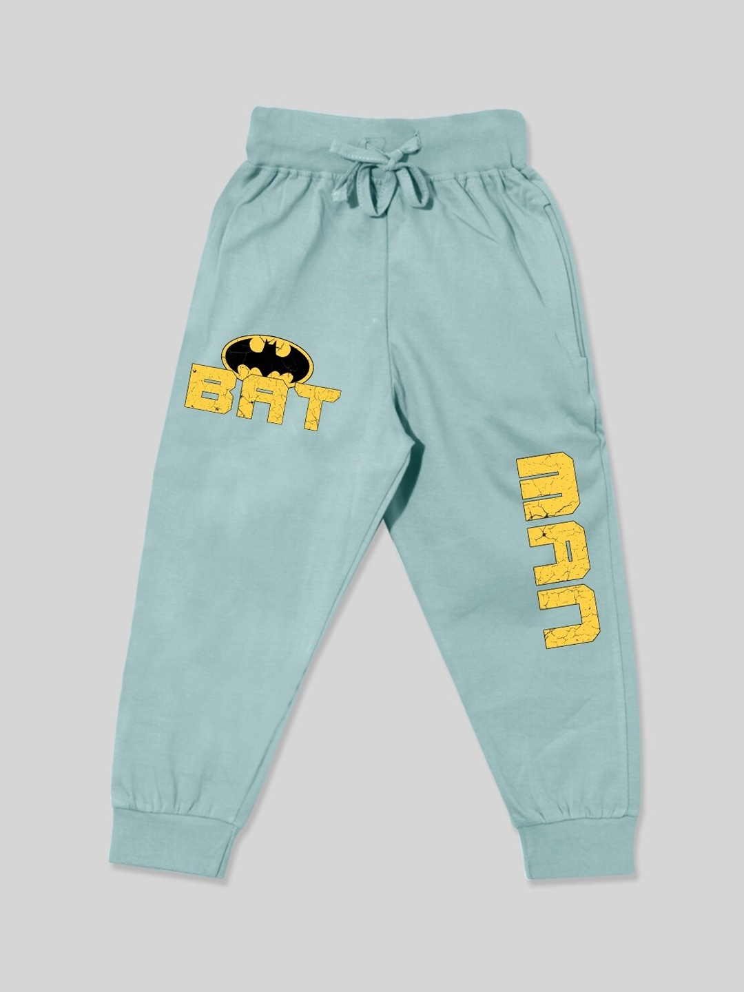 

Minute Mirth Boy Batman Printed Cotton Joggers, Sea green