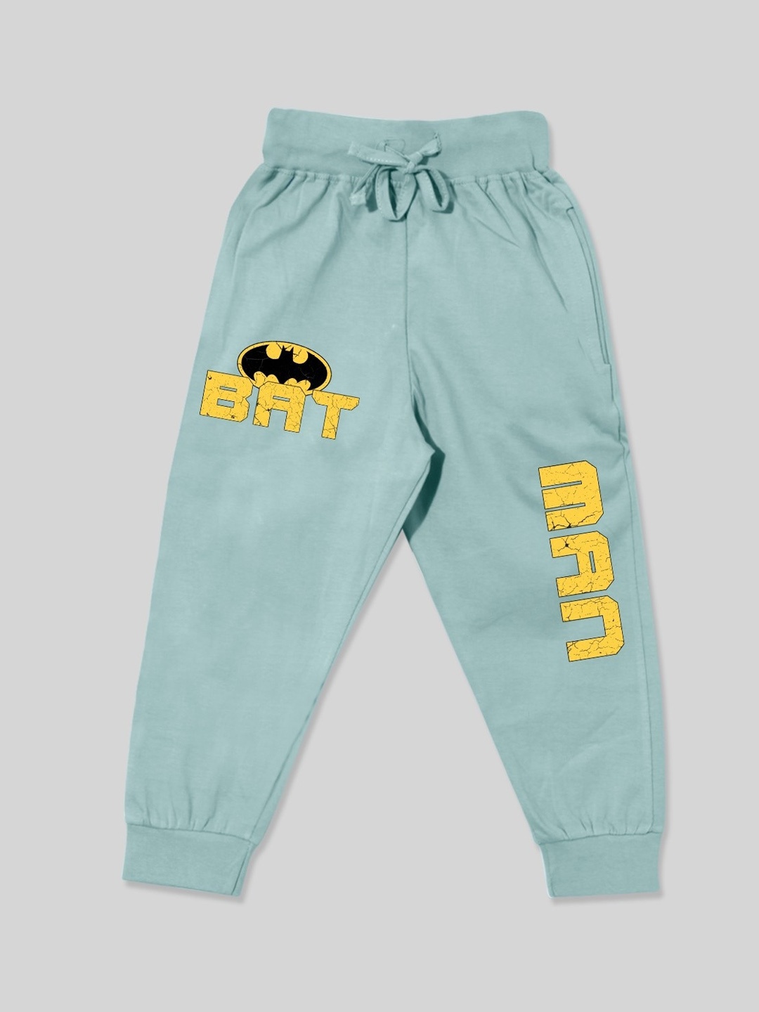 

Minute Mirth Boys Mid Rise Graphic Batman Printed Cotton Joggers, Green
