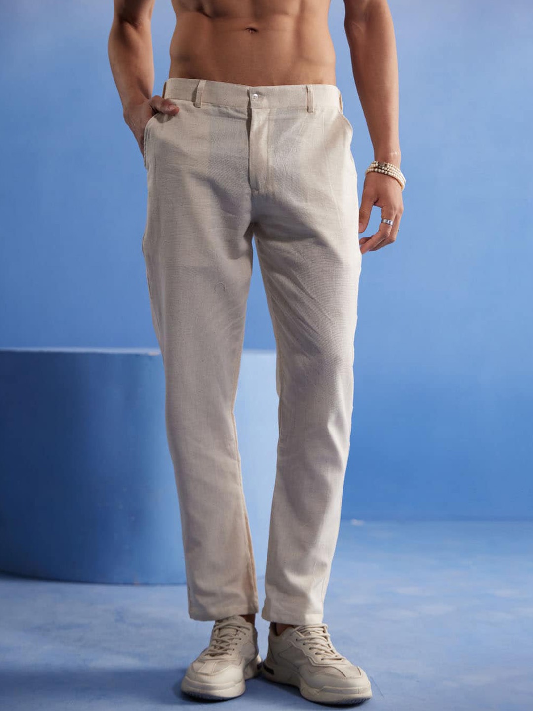 

VASTRAMAY Men Mid-Rise Cotton Relaxed-Fit Pyjamas, Cream