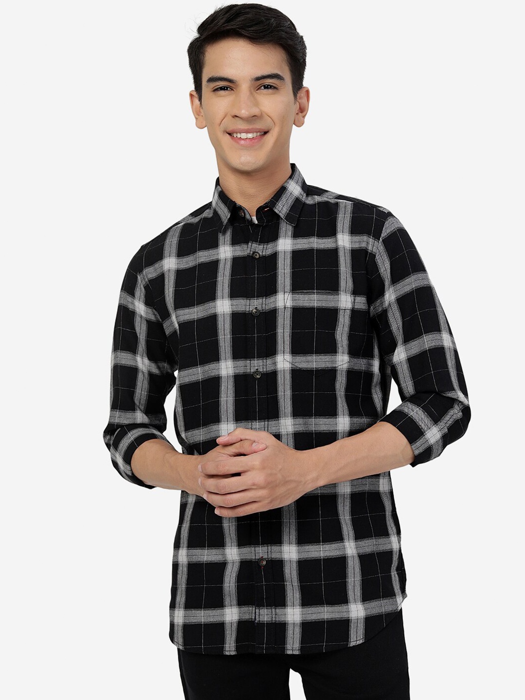 

JADE BLUE Slim Fit Tartan Checks Cotton Casual Shirt, Grey