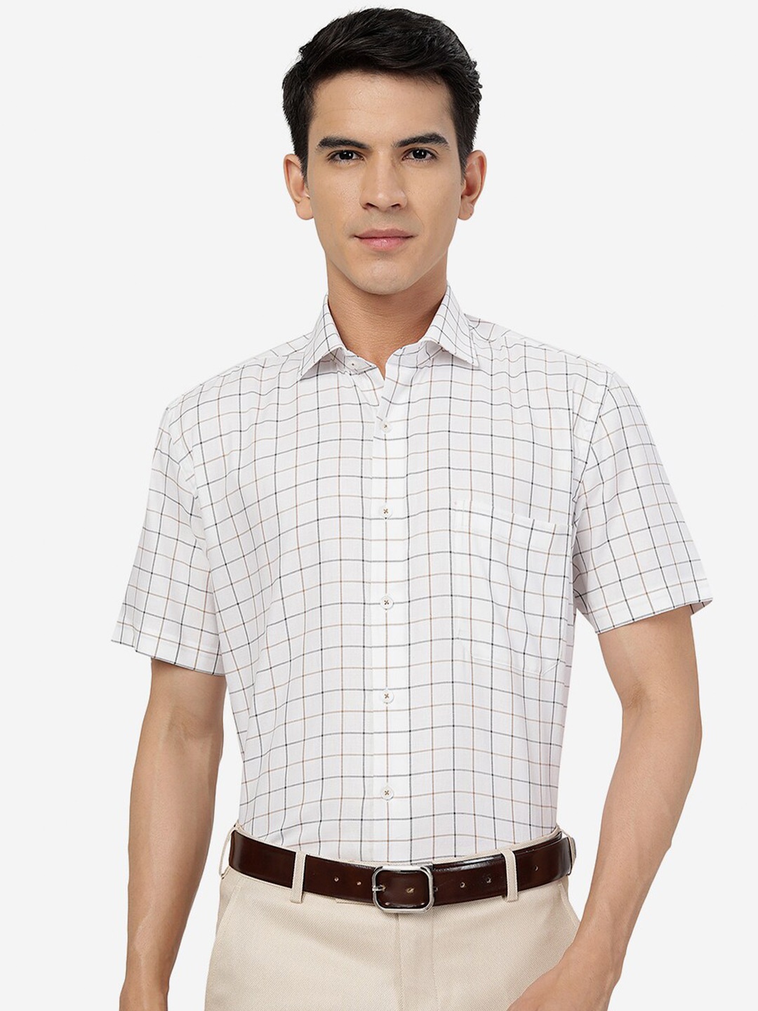 

JADE BLUE Checked Slim Fit Pure Cotton Formal Shirt, White