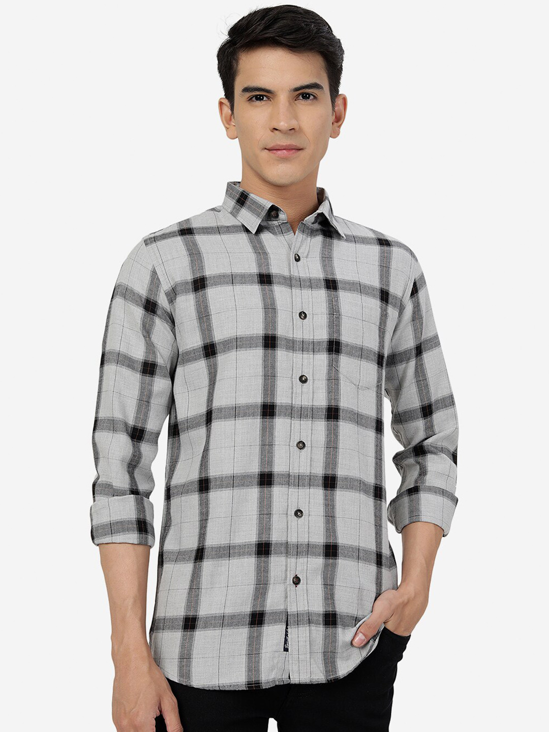 

JADE BLUE Slim Fit Tartan Checks Cotton Casual Shirt, Grey