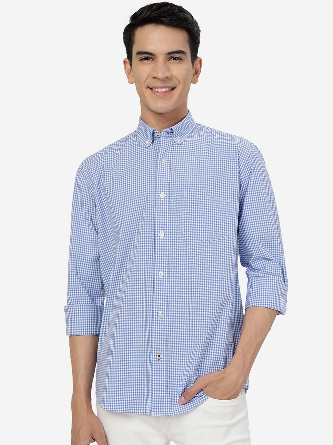 

JADE BLUE Micro Checked Slim Fit Casual Shirt