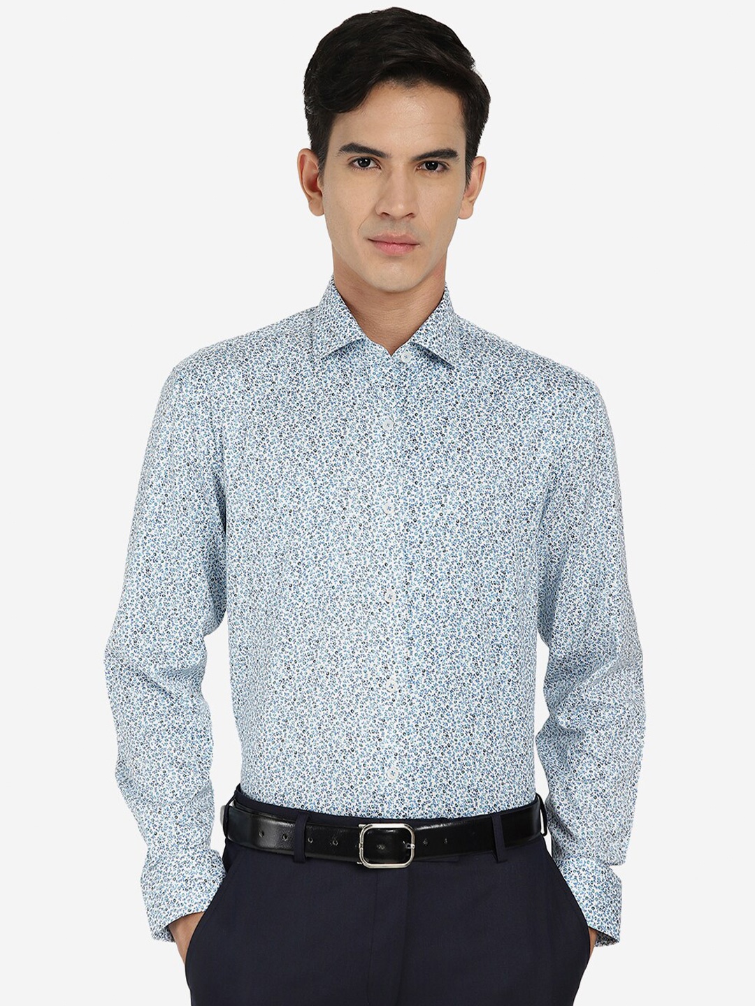 

JADE BLUE Micro Ditsy Printed Cotton Formal Shirt, White