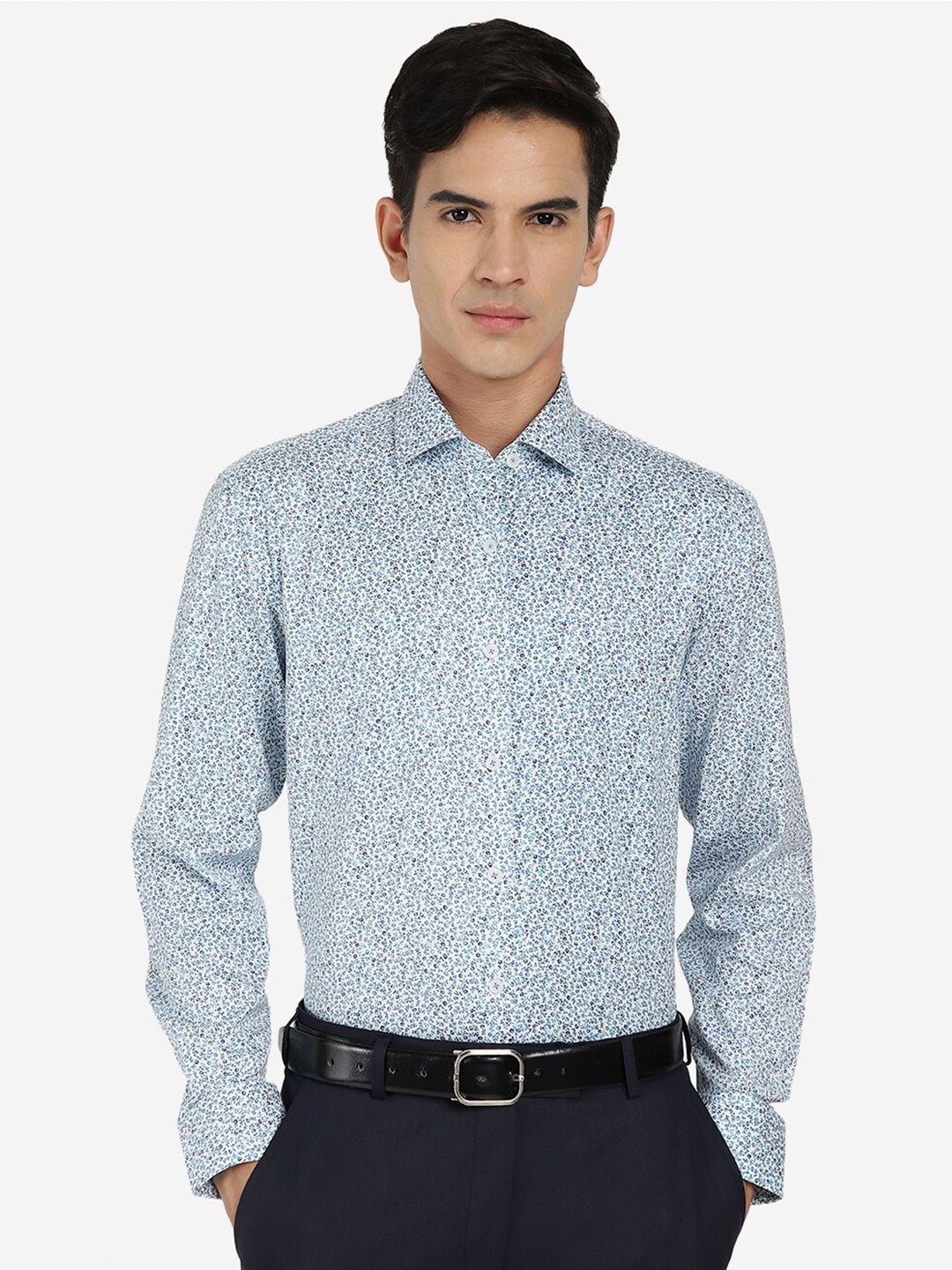 

JADE BLUE Micro Ditsy Printed Cotton Formal Shirt, White