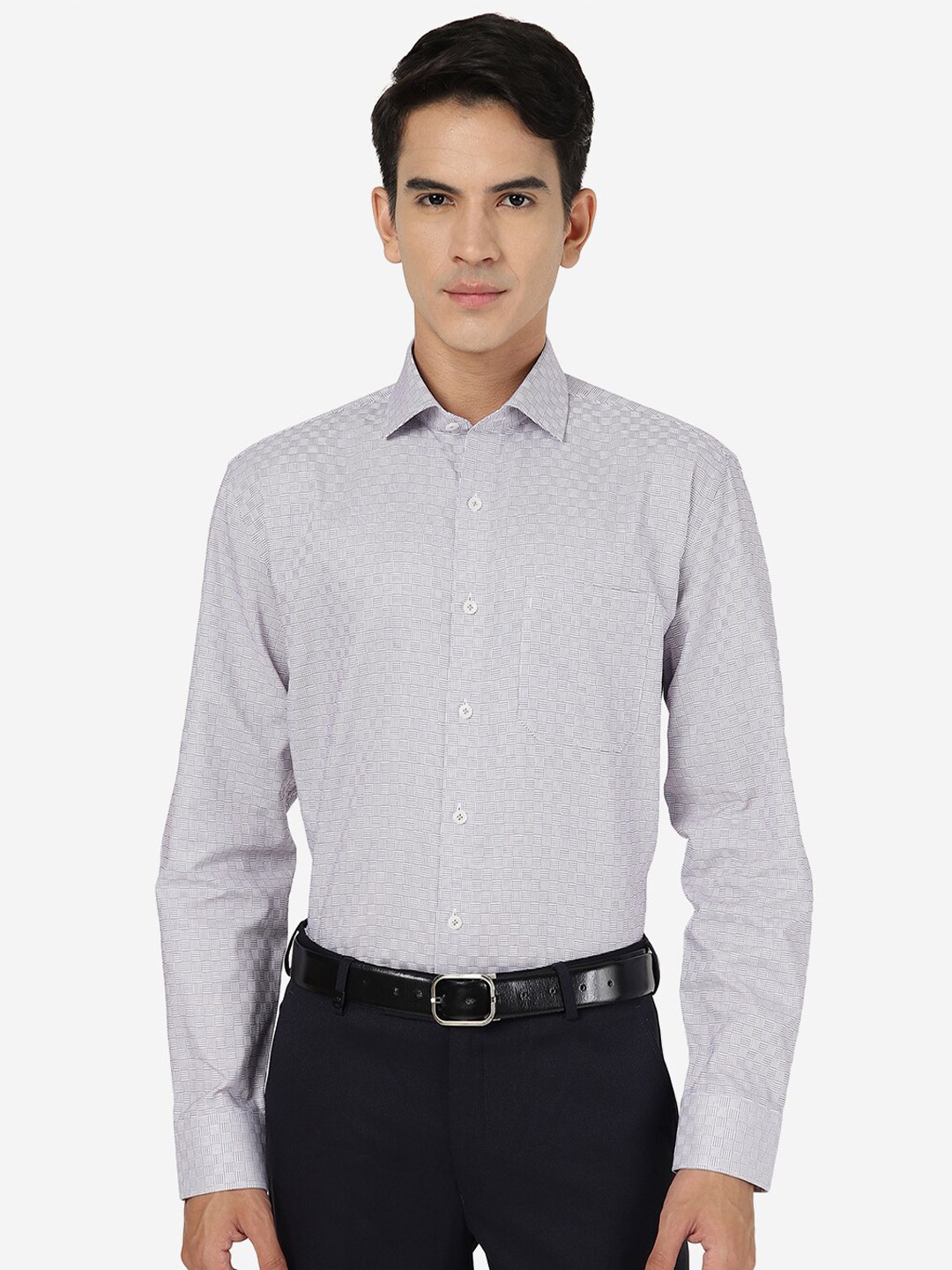 

JADE BLUE Abstract Printed Cotton Formal Shirt, Purple