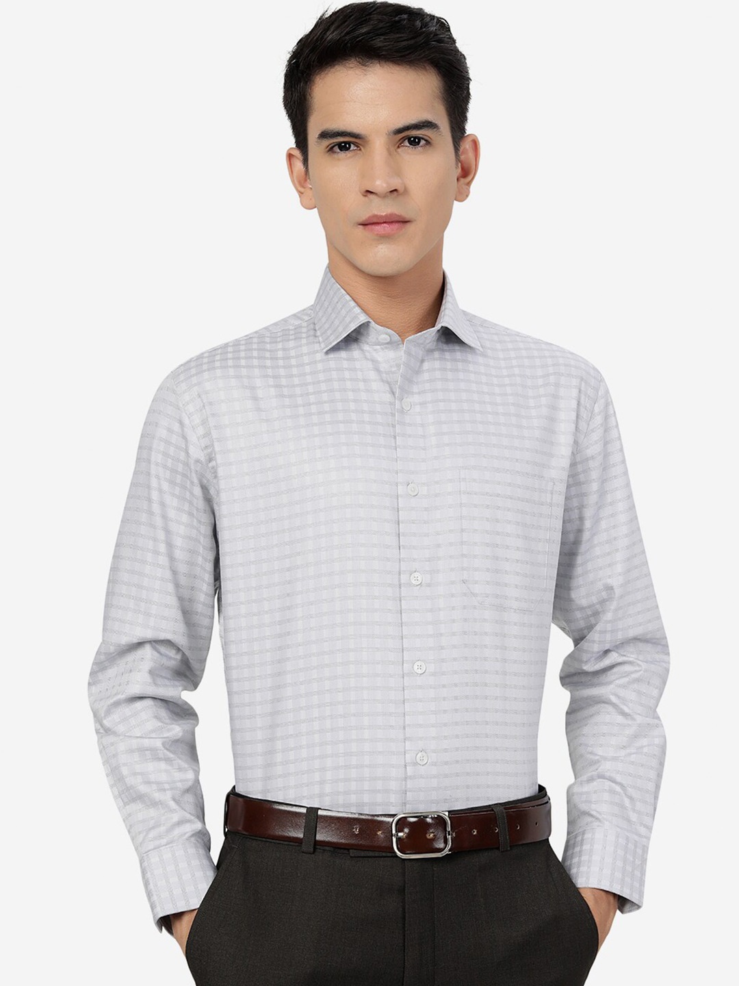 

JADE BLUE Other Checked Cotton Formal Shirt, Grey