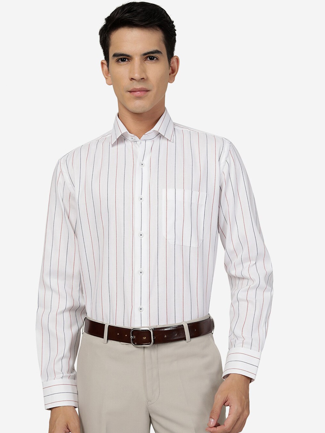

JADE BLUE Vertical Striped Cotton Formal Shirt, White