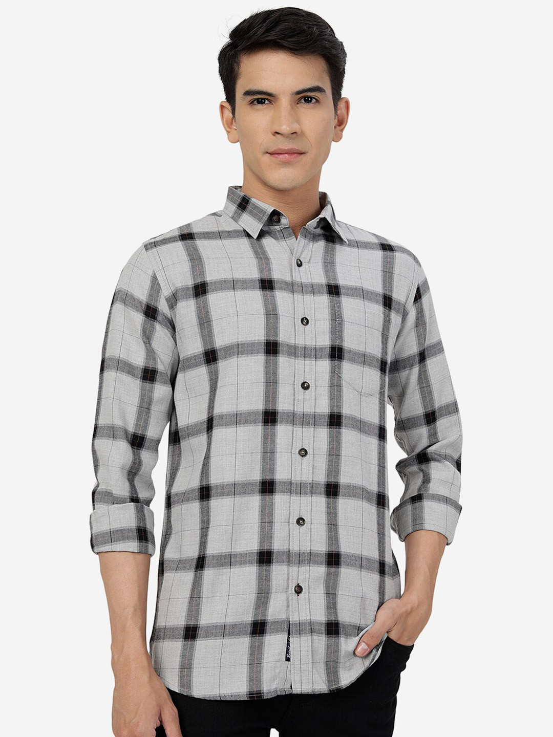 

JADE BLUE Checked Slim Fit Pure Cotton Casual Shirt, Grey
