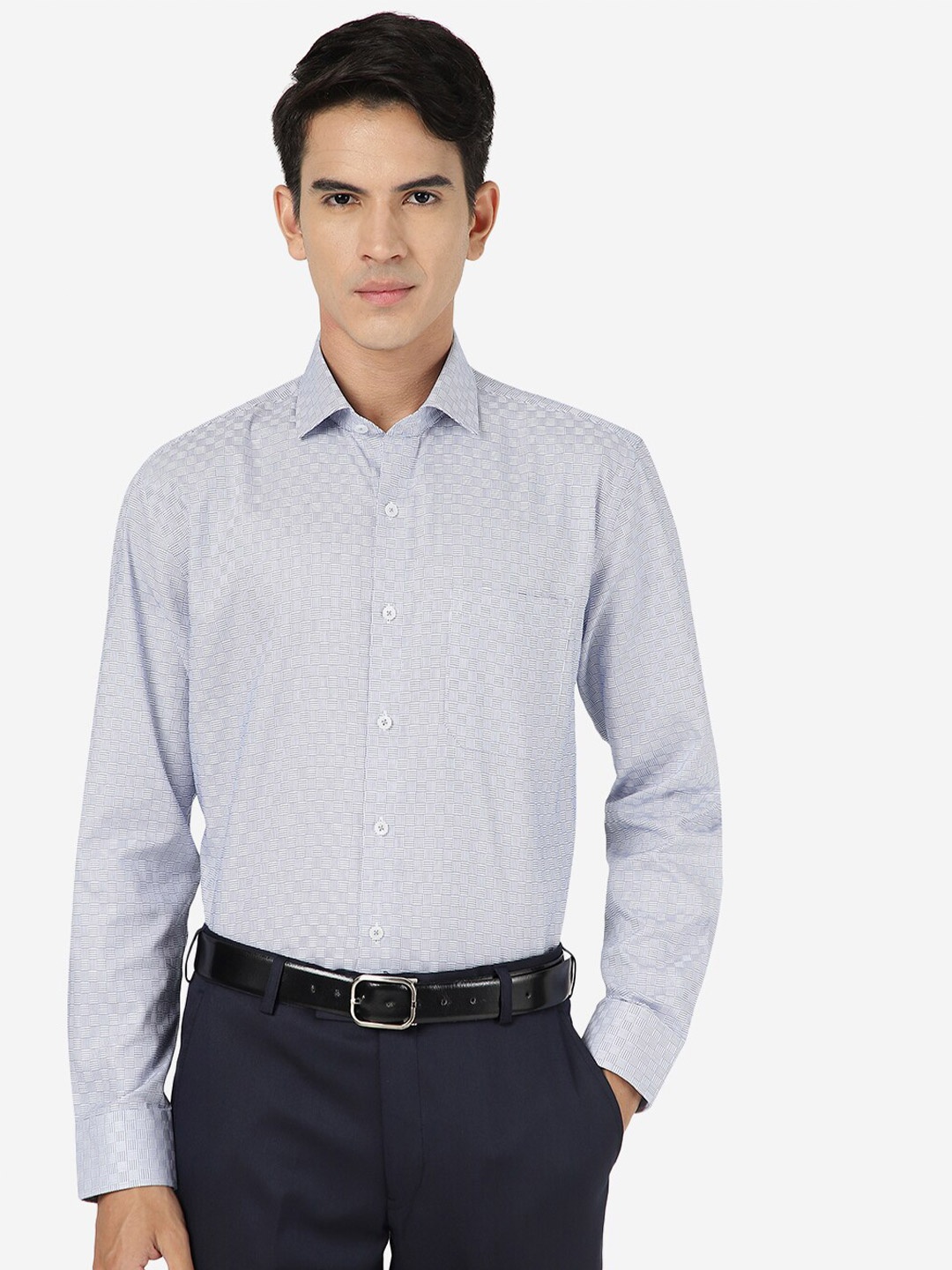 

JADE BLUE Micro Checked Pure Cotton Formal Shirt