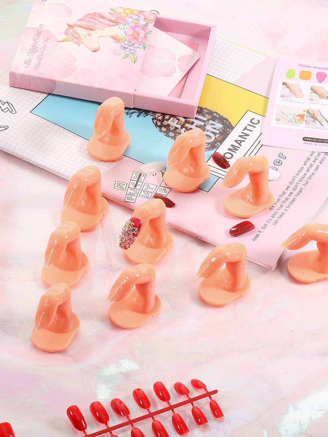 

FEELHIGH 12pcs Practice Fake Fingers Nail Art, Nude