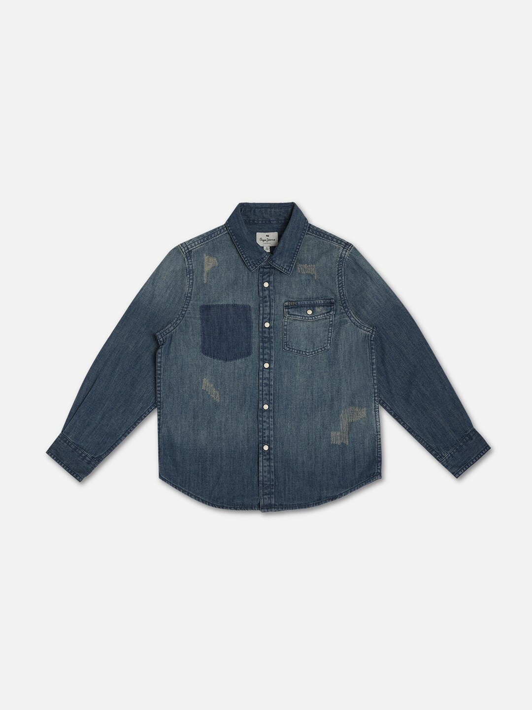 

Pepe Jeans Boys Faded Spread Collar Long Sleeve Pocket Casual Shirt, Blue