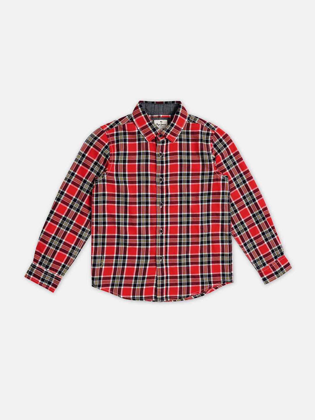 

Pepe Jeans Boys Checked Spread Collar Long Sleeve Cotton Casual Shirt, Red