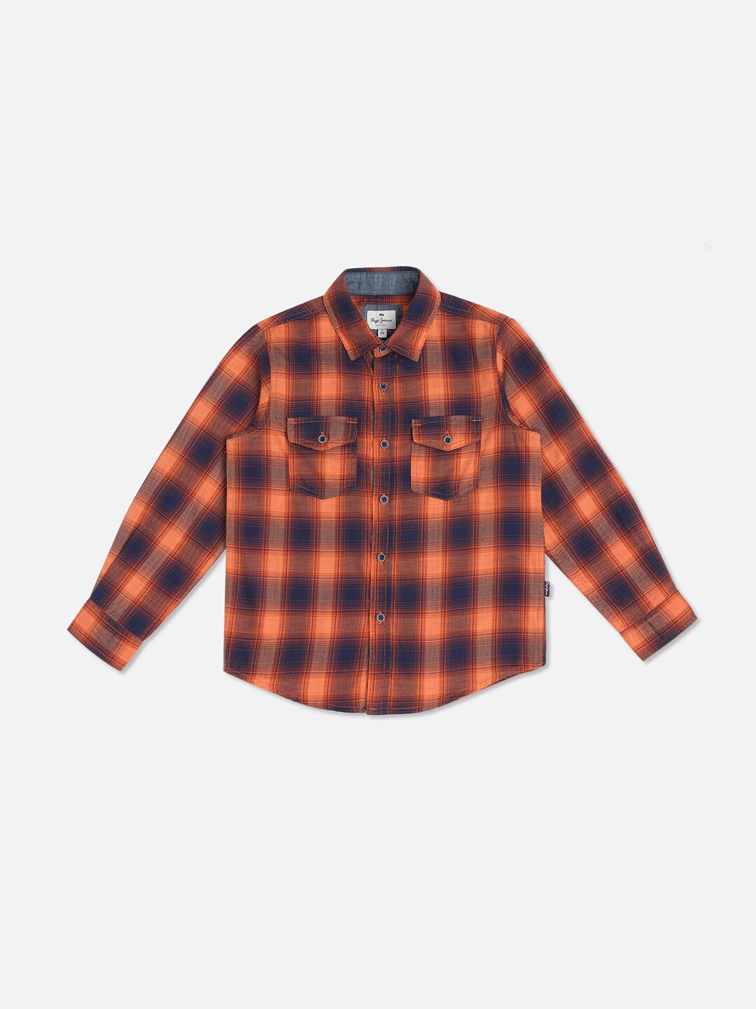 

Pepe Jeans Boys Tartan Checked Pure Cotton Casual Shirt, Orange