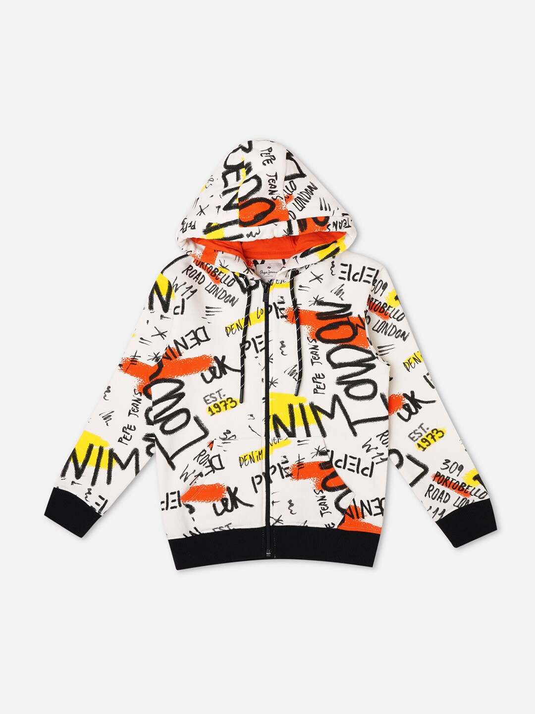 

Pepe Jeans Boys Typography Printed Hooded Front-Open Sweatshirt, White