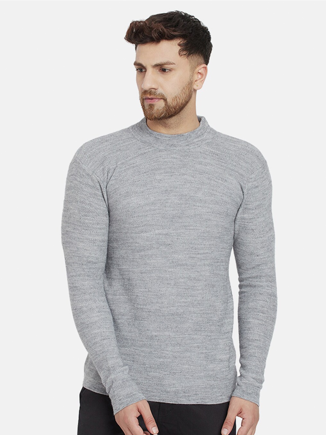 

Dlanxa Round Neck Woollen Pullover Sweater, Grey melange
